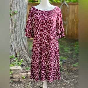 RN Studio by Ronni Nicole Burgundy, White & Gray Midi Dress